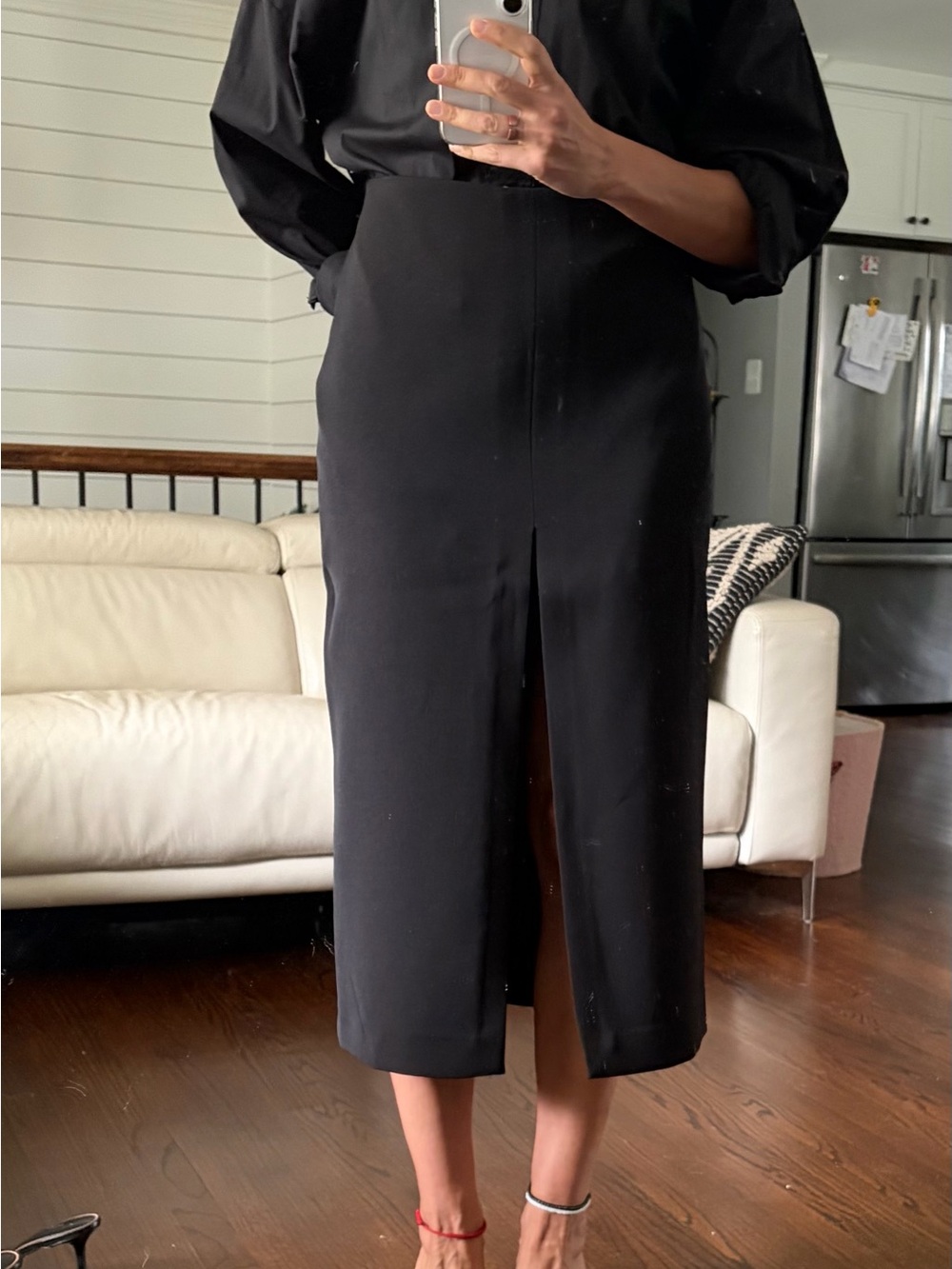 Zara Black Midi Pencil Skirt with Center Front Slit